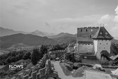 Celje castle with logo of Flows by Arctur