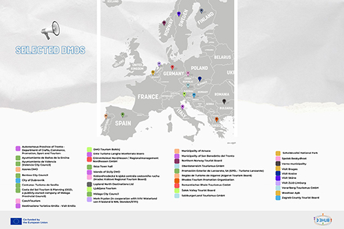 A map showing locations of DMOs in Europe